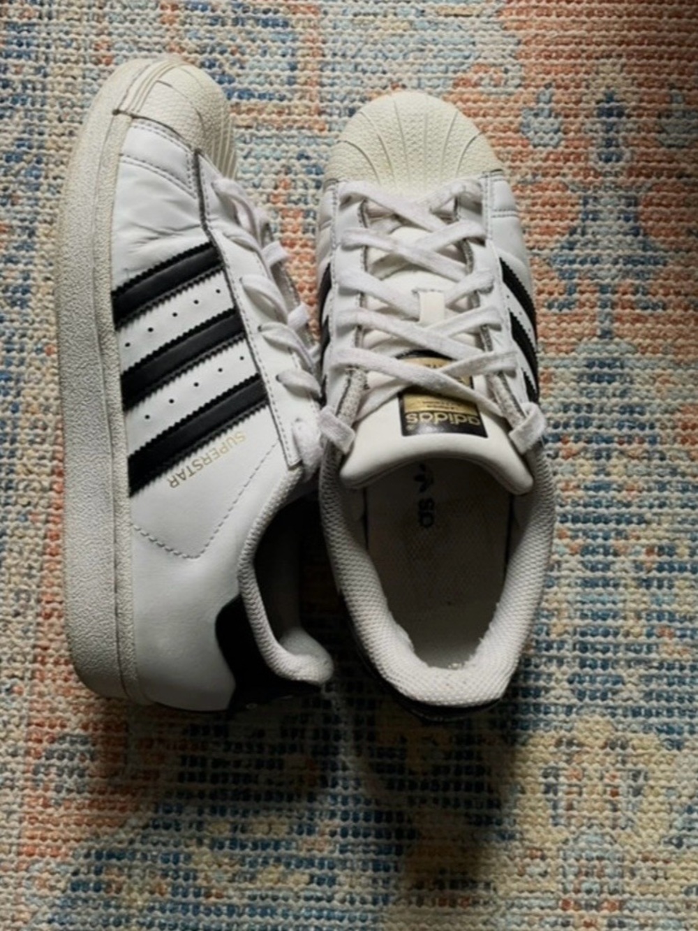adidas Kids White & Black Leather Shell-Toe Sneakers